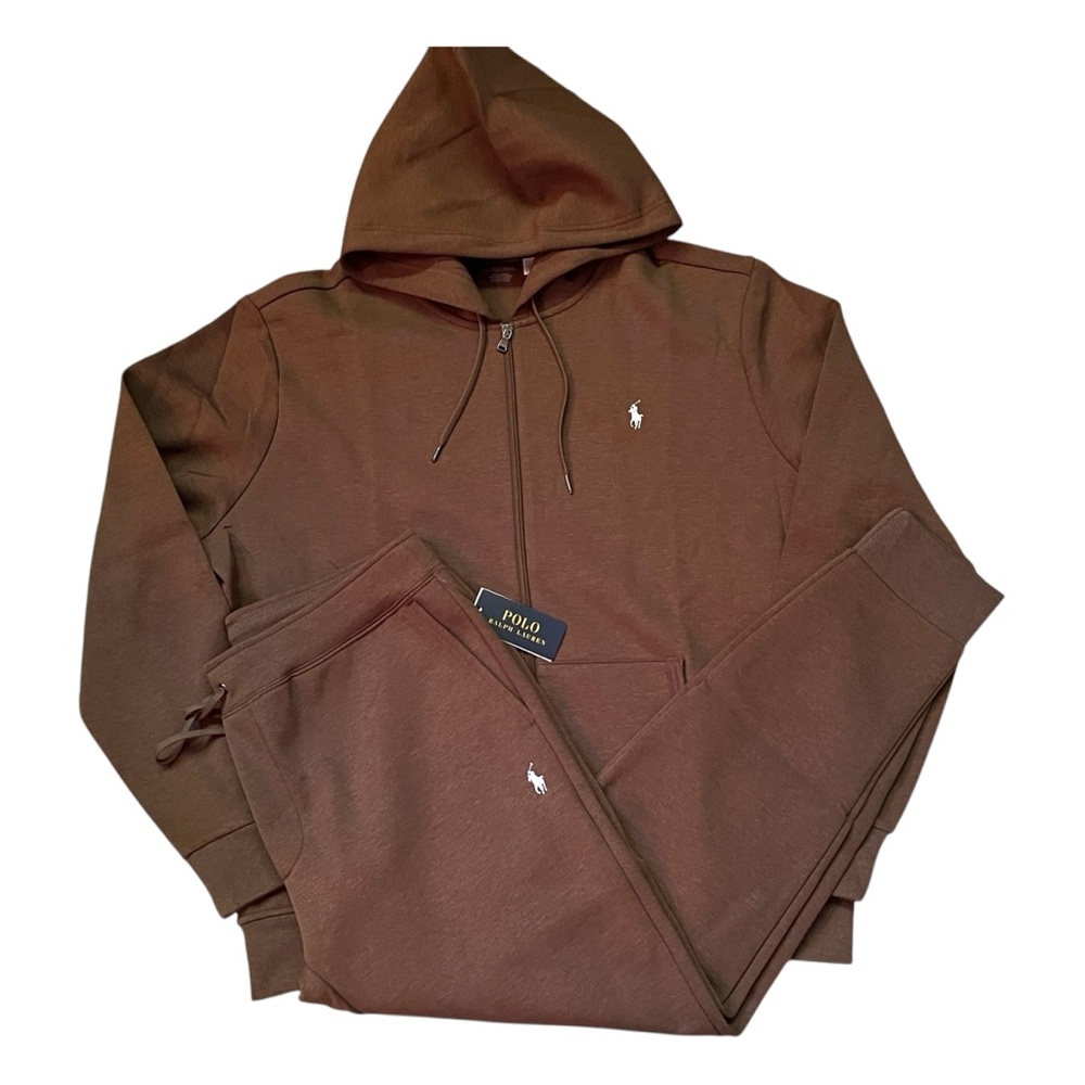 POLO RALPH LAUREN Double Knit Tech Fleece Jogger Sweatsuit Brown